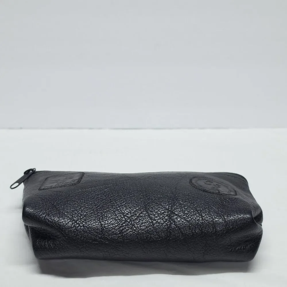 Vintage Carlos Falchi The Buffalo Black Leather Zip Pouch Travel Cosmetic Bag